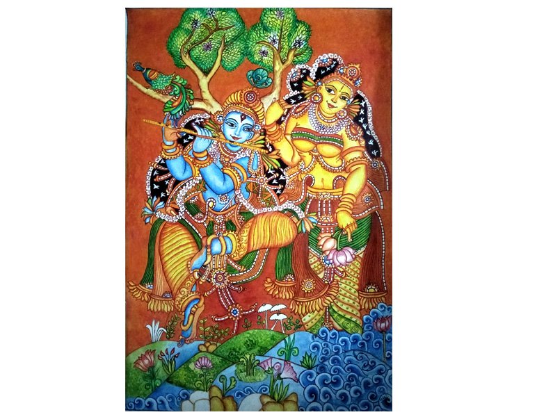 Mural Painting Radha Madhav Depicting The Eternal Love Pair of Radha & Krishna in Hindu Mythology